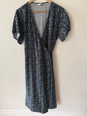 Rachel | Micro Floral Wrap Midi Summer Feminine Light Dress | Large
